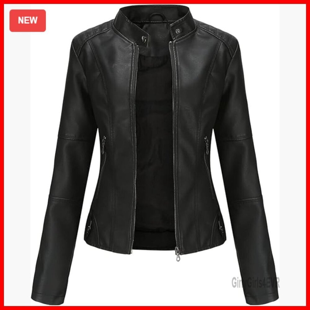 Faux Leather Bomber Jacket Women's Belted Motorcycle Jacket Slim Fit